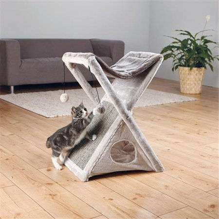 FLY FREE ZONE,INC. Miguel Fold and Store Cat Tower; Light Gray & Gray FL139188